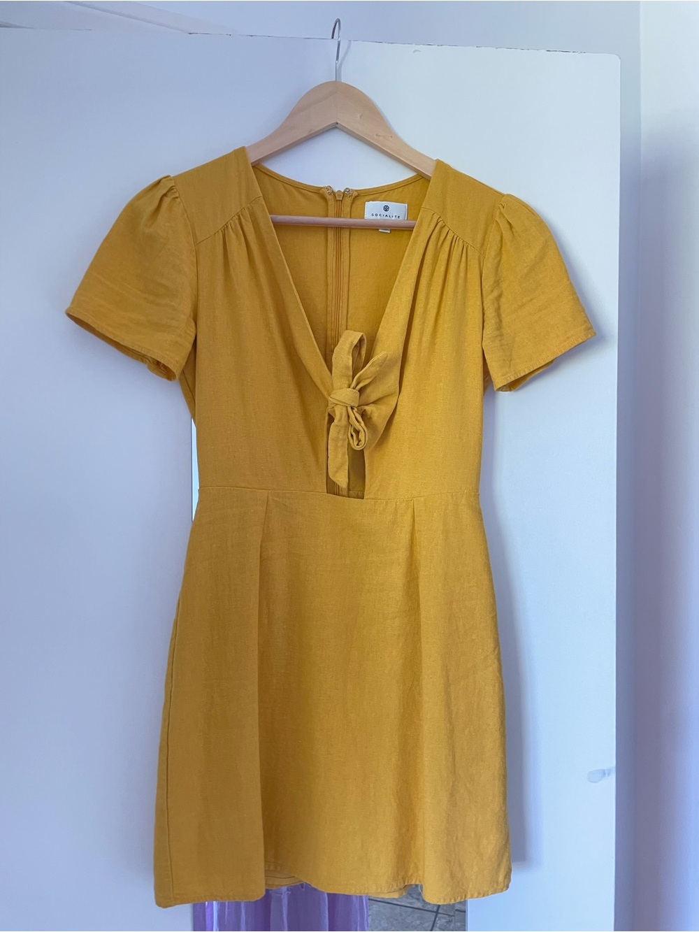 Socialite Mustard Tie-Front Mini Dress